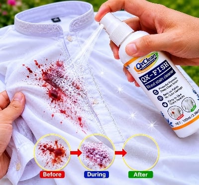 Picture of QxClean QX-FISH Blood Stain Remover Laundry Detergent Oxi Cleaner for Period Underwear LingerieSheets Mattress Bedding Fabric (100ml)