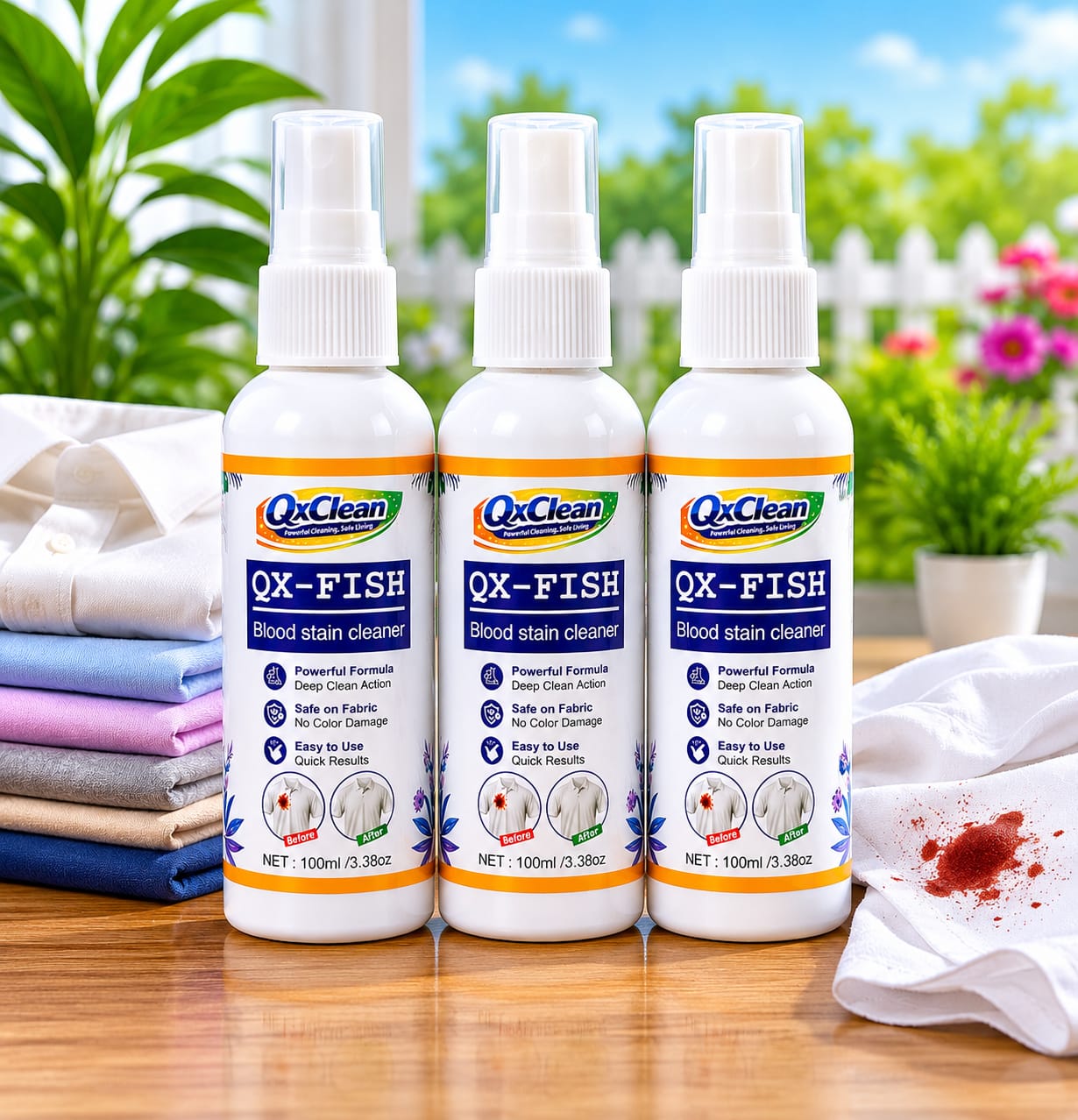 Picture of QxClean QX-FISH Blood Stain Remover Laundry Detergent Oxi Cleaner for Period Underwear LingerieSheets Mattress Bedding Fabric (100ml)