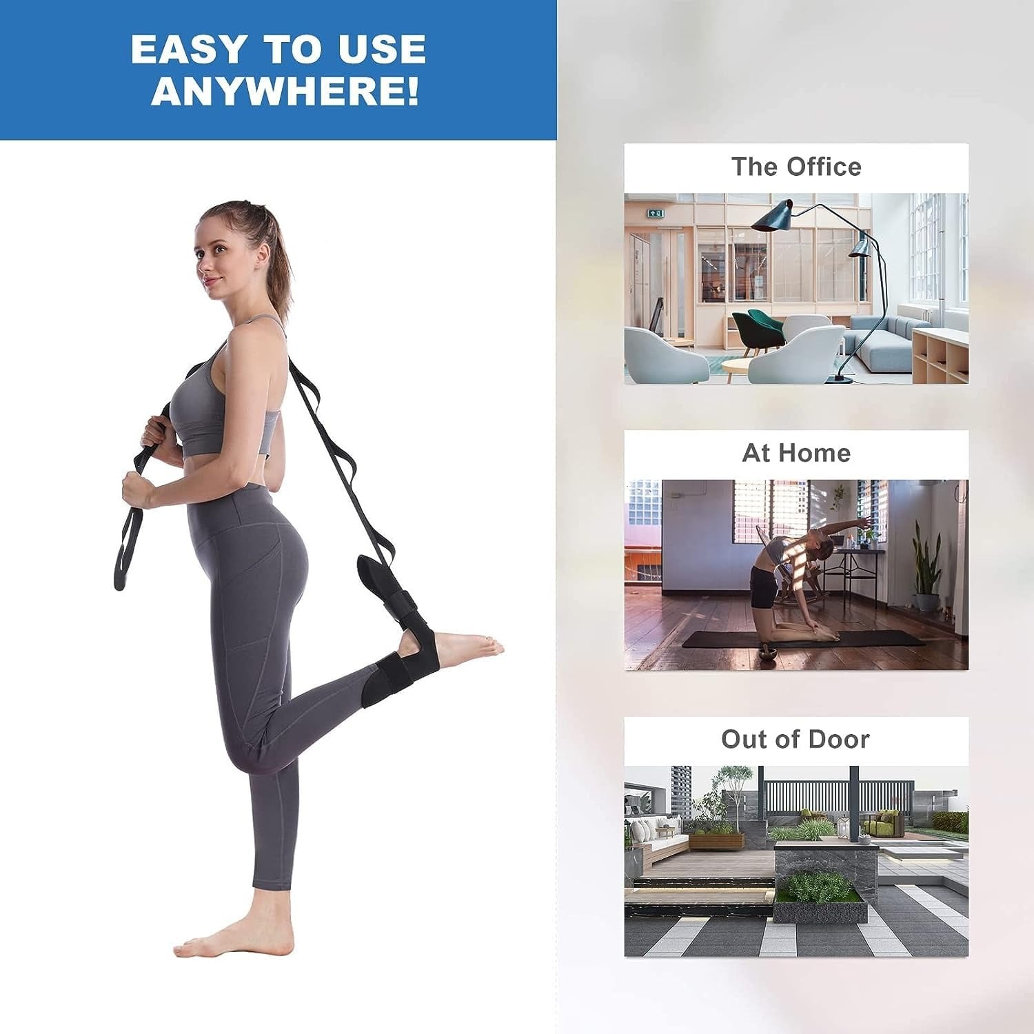 Picture of Yoga Flexibility Stretching Leg Stretcher Strap for Ballet Cheer Dance Gymnastics Trainer Yoga Flexibility Leg Stretch Belt-Black