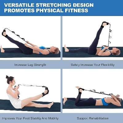 Picture of Pilates Yoga Belt Multi-Loop Exercise Stretch Strap with Foot Hook Keep Fit Physical Therapy Dance Belt Flexibility Training-Black