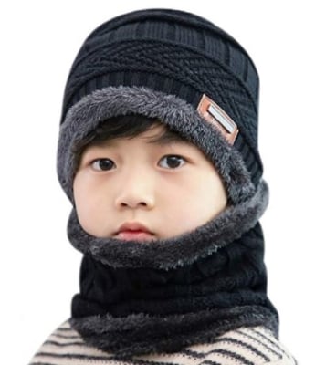 Picture of EMPOISON Kids Warm Winter Beanie Hat & Scarf Set for Boys Girls. Stylish Knit Skull Cap with Fleece Lining, Cold Snow Knit Cap, Air Proof Cap, Ear Warmer Cap-Multicolor-One size