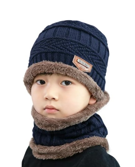 Picture of EMPOISON Kids Warm Winter Beanie Hat & Scarf Set for Boys Girls. Stylish Knit Skull Cap with Fleece Lining, Cold Snow Knit Cap, Air Proof Cap, Ear Warmer Cap-Multicolor-One size
