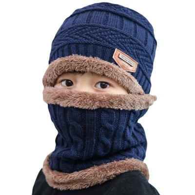 Picture of EMPOISON Kids Warm Winter Beanie Hat & Scarf Set for Boys Girls. Stylish Knit Skull Cap with Fleece Lining, Cold Snow Knit Cap, Air Proof Cap, Ear Warmer Cap-Multicolor-One size