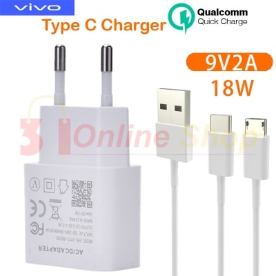 Picture of Vivo 18 Wat Flash Charge 3.0 Charger Adapter With Type C Cable Charger-White