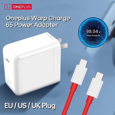 Picture of OnePlus 8T/9/9 Pro 65W Warp Charger with Type-C Cable - Fast Charging Compatible- White