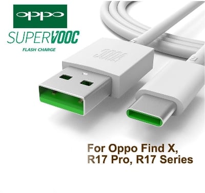 Picture of Oppo Super VOOC Data Line Type-C USB Fast Charger Cable For OPPO Reno 4 3 Pro Find X X2 Pro R9 R9S Plus R15 R11 R11s plus-White