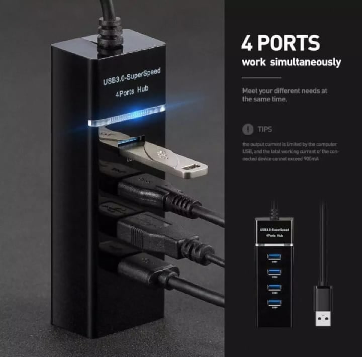 Picture of 4 Port USB HUB SuperSpeed 3.0 Portable Mini-HubUSB Hub Black 1.2 M-Black