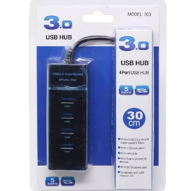 Picture of 4 Port USB HUB SuperSpeed 3.0 Portable Mini-HubUSB Hub Black 1.2 M-Black