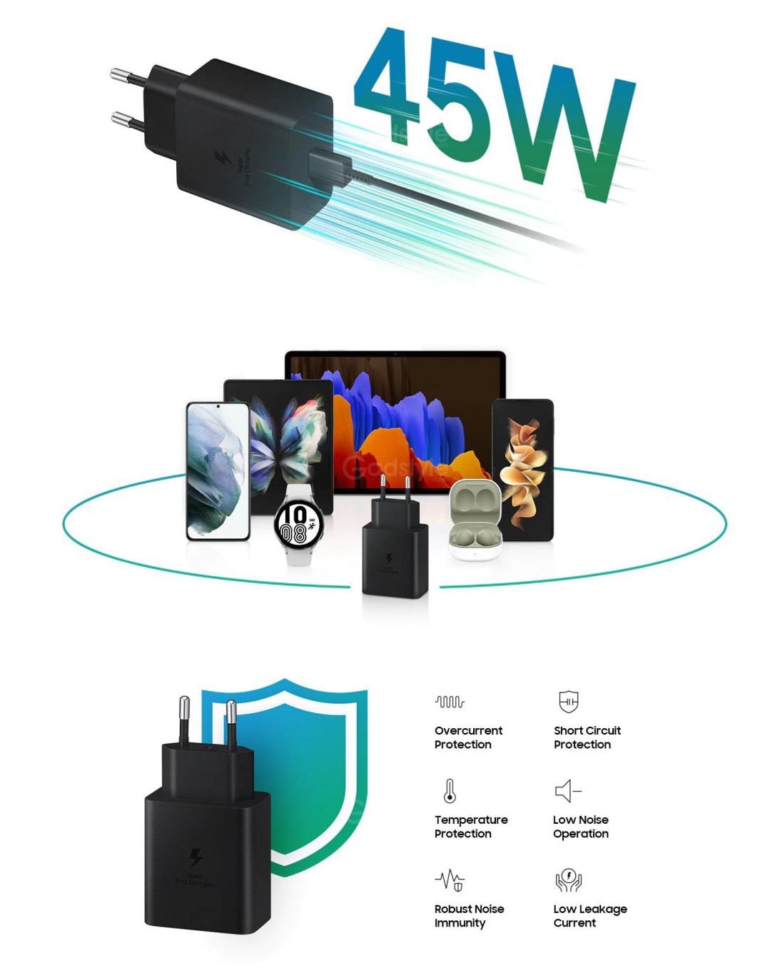 Picture of Samsung 45W PD Super Fast Charger 2.0 with Type C Data Cable from Type C - Premium Quality-Multicolor