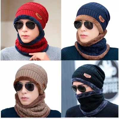 Picture of Winter Hat And Neck Warmer For Men Knit Cap Skullies Beanies For Man & Women - Cap For Men - Cap-Multicolor-One size