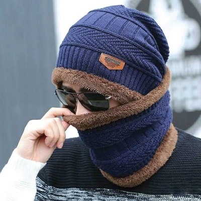 Picture of Winter Hat And Neck Warmer For Men Knit Cap Skullies Beanies For Man & Women - Cap For Men - Cap-Multicolor-One size