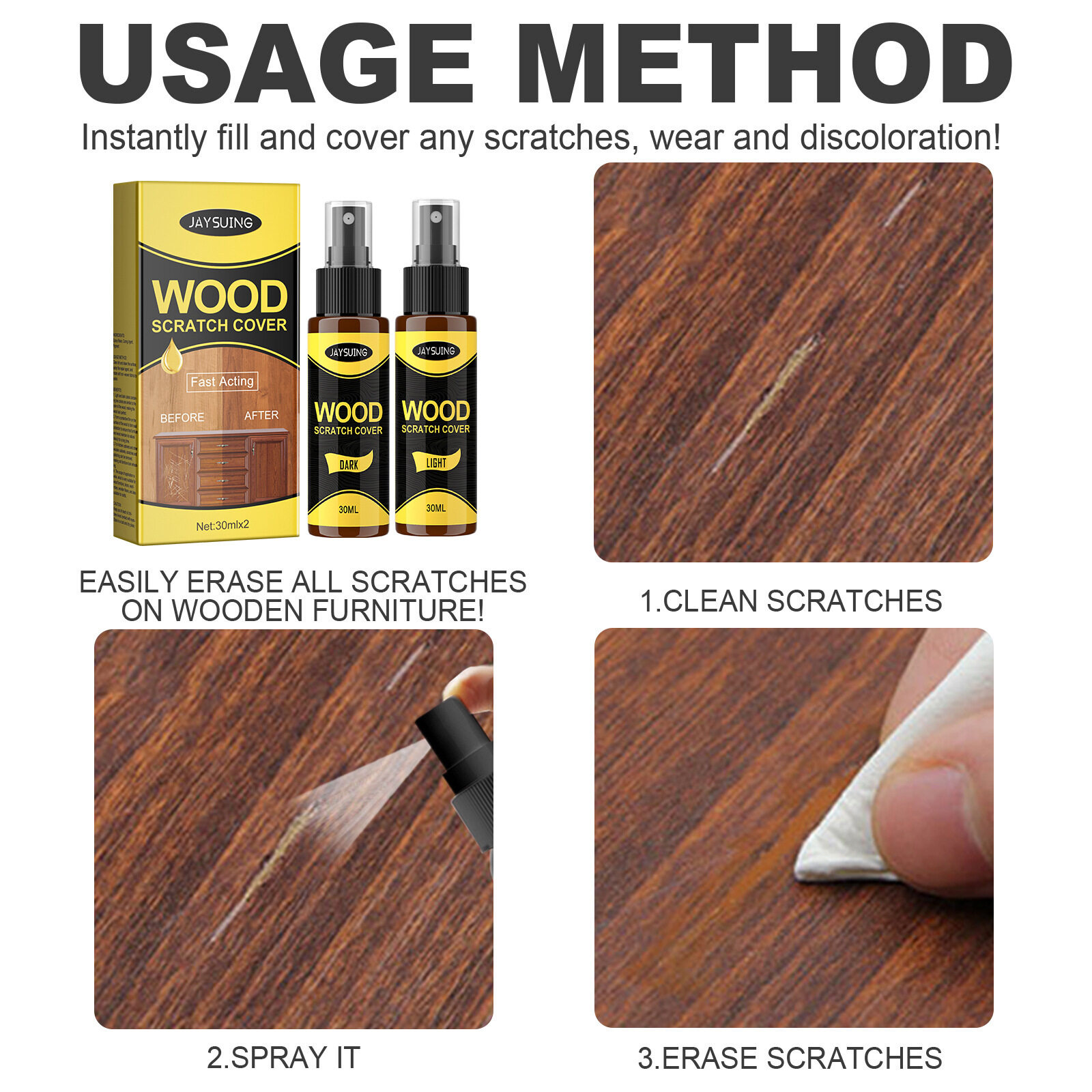 Picture of Furniture Polishing Beeswax Spray Wooden Floor Cleaning Maintenance Wood Table Shiny Wear Resistant Multipurpose Beeswax Agents Floor Wood Repair Kit Furniture Paint Floor Complementary Color Spray Repair Wood Scratch Remover Acting Floor Repair-2pcs-Wood Scratch Remover