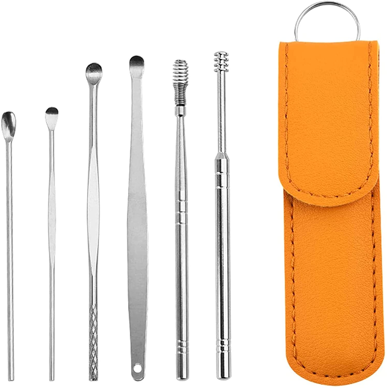 Picture of 6Pcs Ear Pick Set Portable Ear Cleaner Set Stainless Steel With Lather Case-Multicolor