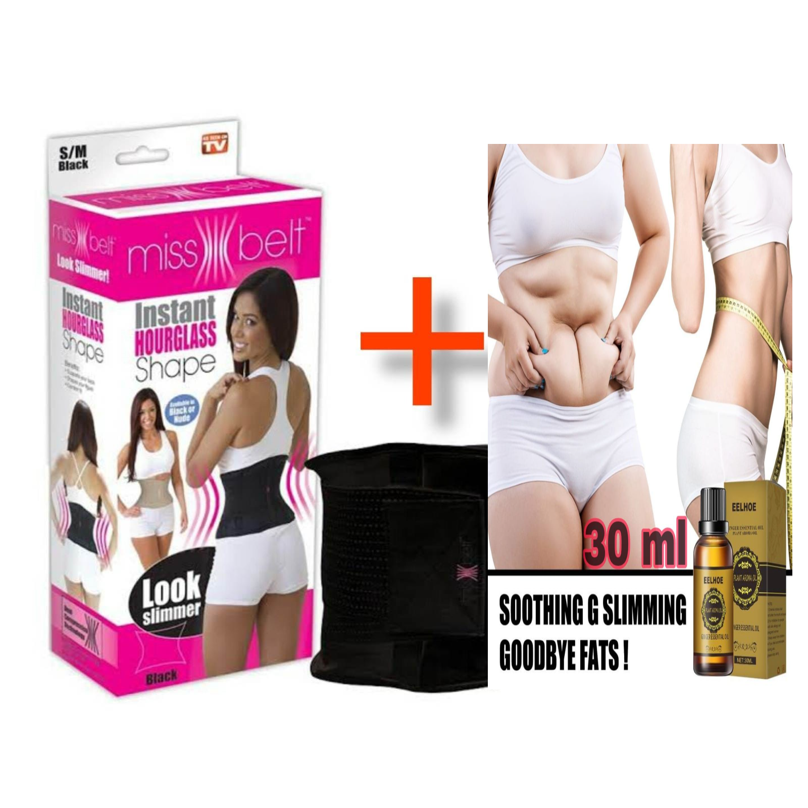 Picture of Slimming Belt Miss Waist Belt Instant Hourglass Shape & Ginger Essential Oil-Slimming combo pack Ginger Oil-Multicolor-Free Size
