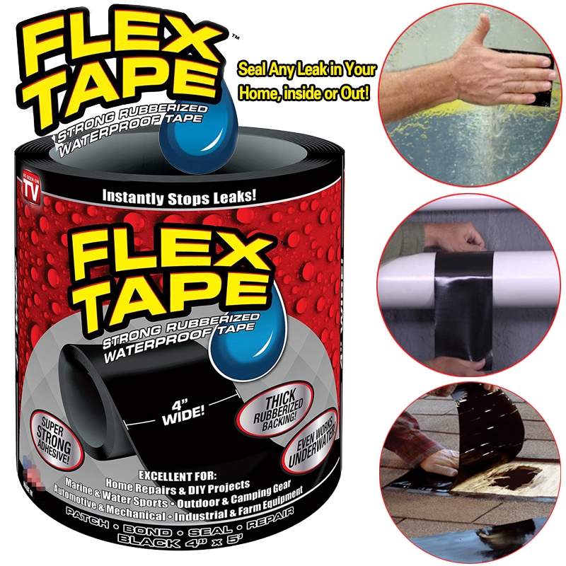 Picture of Flex Tape Strong Rubberized Waterproof Tape Super Strong Leaking Water Pipe Repair Tape | Flex Tape Water-Resistant Belt--Black 2pic, Black 1pic