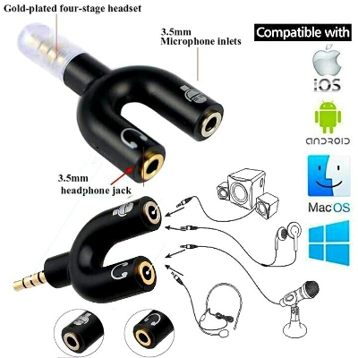 Picture of Caicen 3.5mm Audio Jack to Headphone Microphone 2 Way U Splitter Converter Adaptor Multicolor-Multicolor