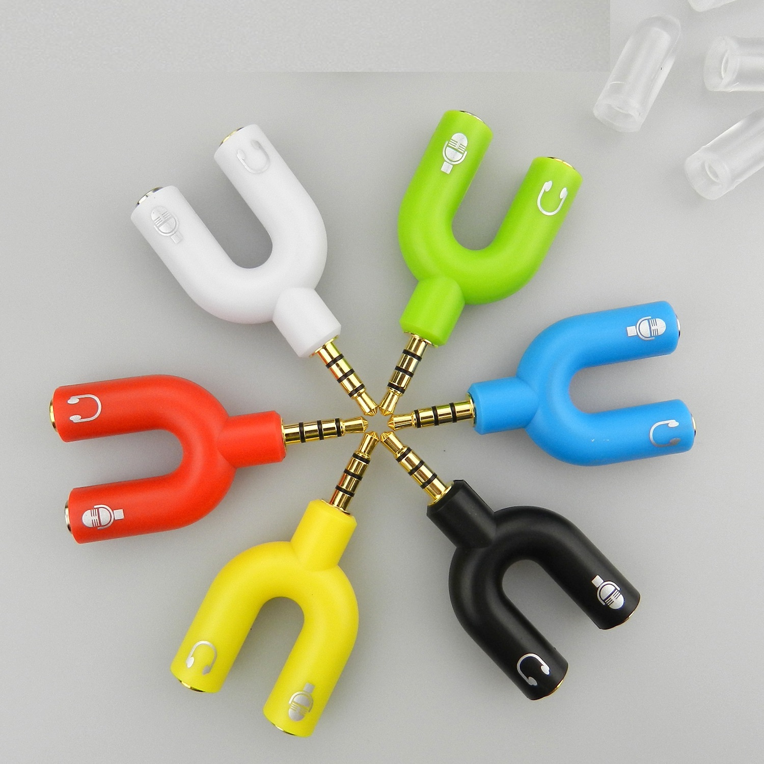 Picture of Caicen 3.5mm Audio Jack to Headphone Microphone 2 Way U Splitter Converter Adaptor Multicolor-Multicolor