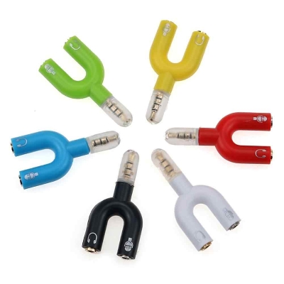 Picture of Caicen 3.5mm Audio Jack to Headphone Microphone 2 Way U Splitter Converter Adaptor Multicolor-Multicolor
