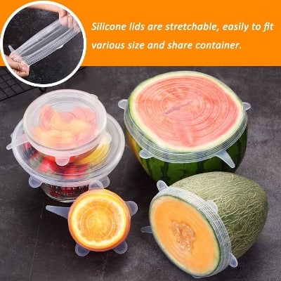 Picture of Silicone Stretch Lids, Reusable Plastic Wrap Alternative, 6-Pack Eco Friendly Food Storage Covers, Clear Color-Multicolor