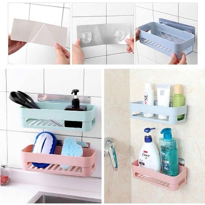 Picture of 1pic Bathroom Storage Rack Kitchen Organizer Shelf Black Shelves Corner Frame Iron Shower Punch Free Mounted Caddy Rack-Multicolor