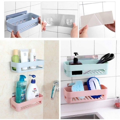 Picture of 1pic Bathroom Storage Rack Kitchen Organizer Shelf Black Shelves Corner Frame Iron Shower Punch Free Mounted Caddy Rack-Multicolor