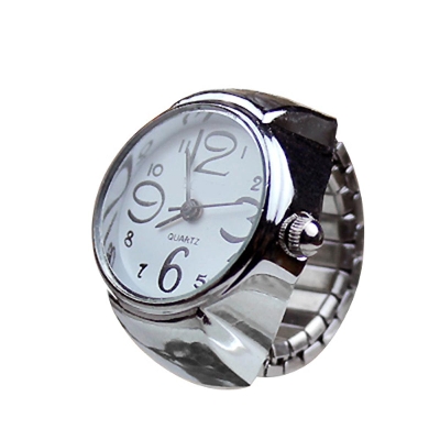 Picture of Vintage Rings Punk Elastic Stretchy Quartz Watch Rings for Women Man /Korea Girl Sleek Steel Round Dial Elastic Quartz Finger Ring / Lovely Gifts For Boys Or Girl Friends / Adjustable Stainless Steel Band Fashion Jewelry Ring-Multicolor