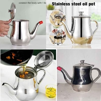 Picture of Stainless Steel Oil Tank Large Capacity Oil Bottle Kitchen Oil Filter Pot Soy Sauce Vinegar Container Coffee Pot-Multicolor