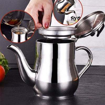 Picture of Stainless Steel Oil Tank Large Capacity Oil Bottle Kitchen Oil Filter Pot Soy Sauce Vinegar Container Coffee Pot-Multicolor