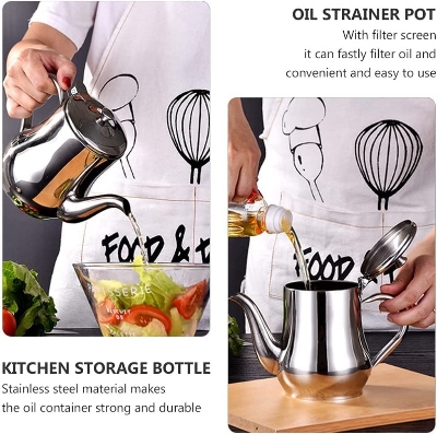 Picture of Stainless Steel Oil Tank Large Capacity Oil Bottle Kitchen Oil Filter Pot Soy Sauce Vinegar Container Coffee Pot-Multicolor
