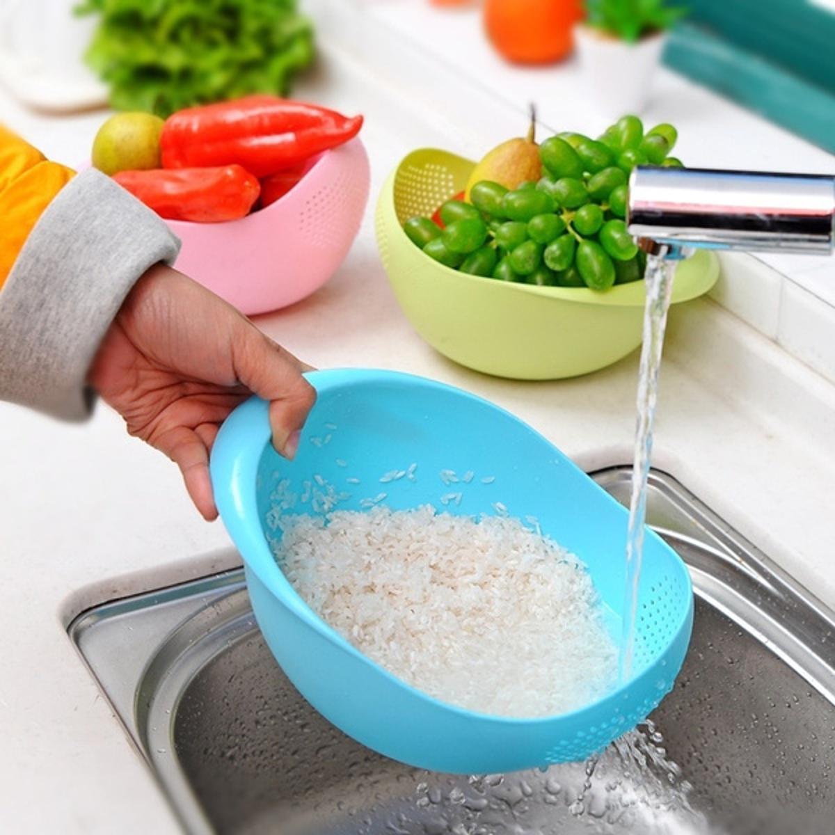 Picture of Plastic Rice Beans Peas Washing Filter Strainer Basket-Multicolor