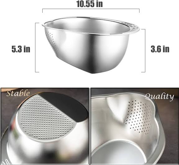 Picture of Rice Pulses Fruits Vegetable Noodles Pasta Washing Bowl Strainer Colander (Silver Pack of 1)-Multicolor