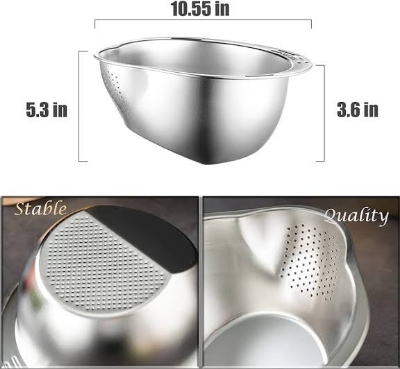 Picture of Rice Pulses Fruits Vegetable Noodles Pasta Washing Bowl Strainer Colander (Silver Pack of 1)-Multicolor