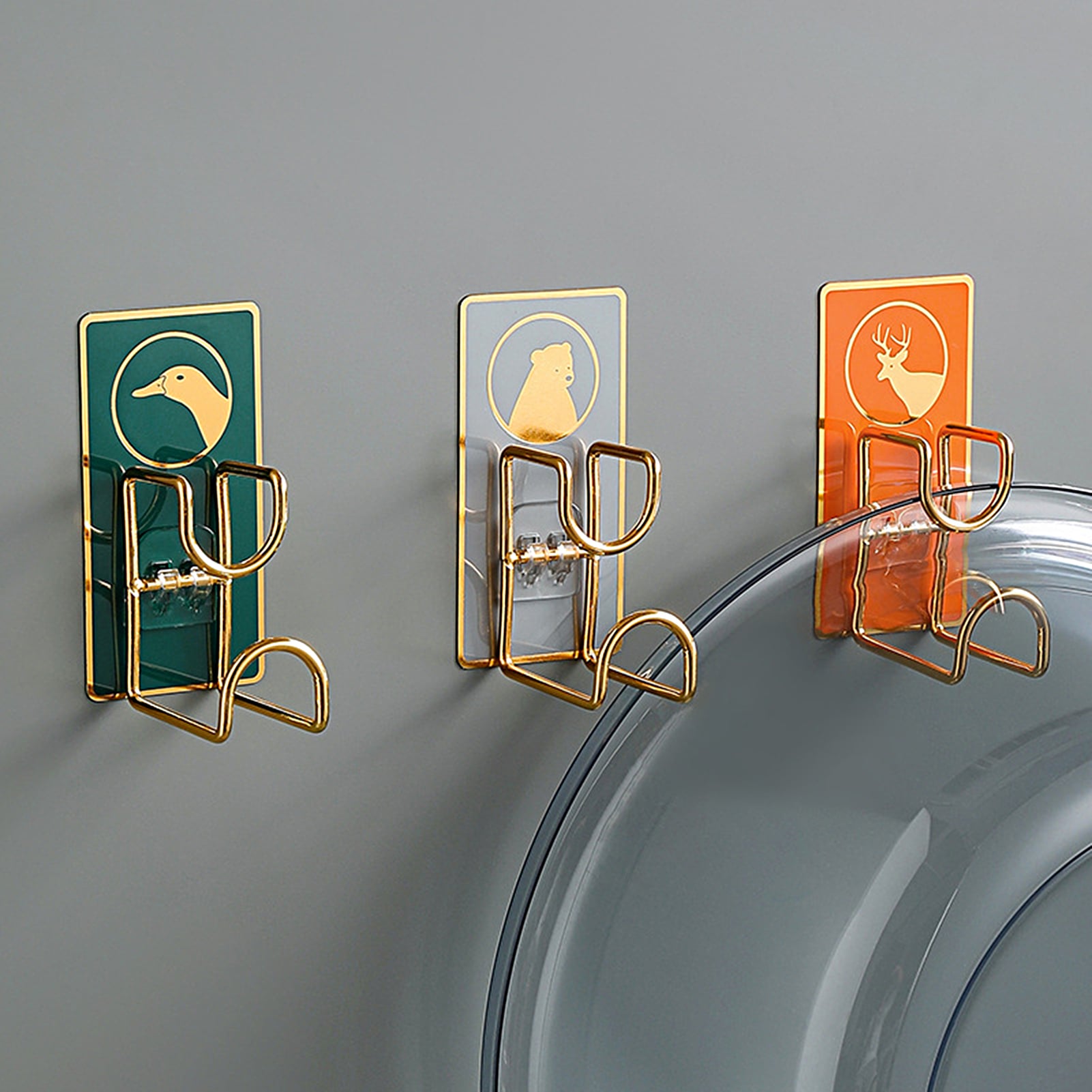 Picture of 1pic OdDii Reusable Adhesive Washbasin Hooks Self Adhesive Wall Hooks for Hanging Sticker for Plug Robe Towel Loofah Bathrobe Coat storage hooks-Multicolor, Ramdom Color
