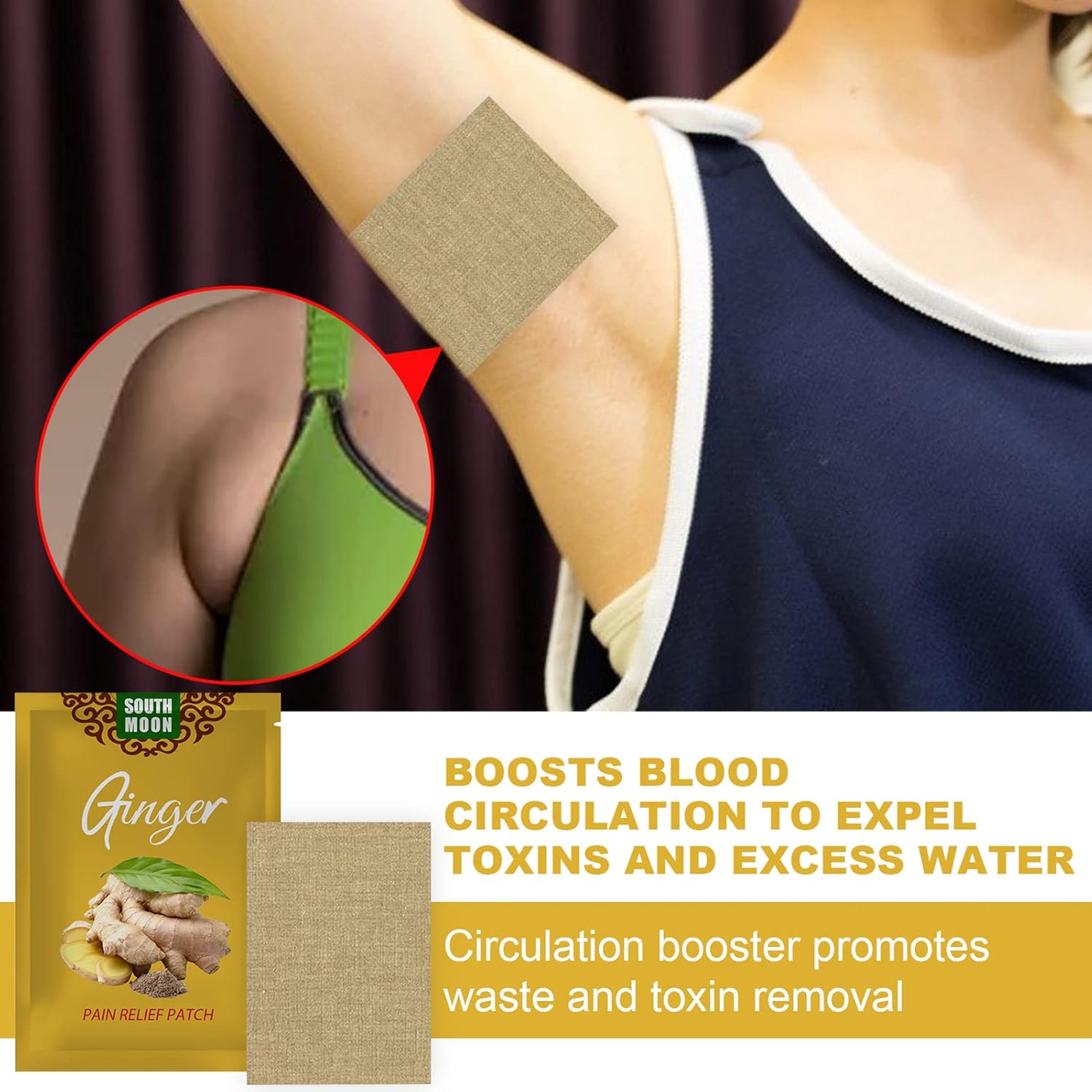 Picture of SOU MOON 10Pcs Lymphatic He ng Ginger Patch Warng Pain Relief Patches Remove Toxin Promote Blood Circulation Knee Pad-Multicolor