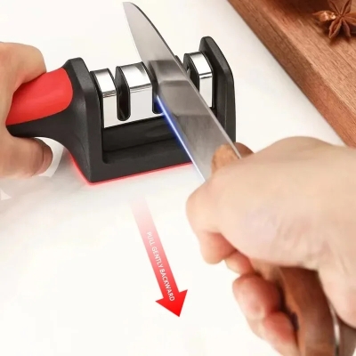 Picture of Kitchen 3-Segment Knife Sharpener Household Multi-Functional Hand-Held 3-Purpose Black Sharpening Stone-Multicolor