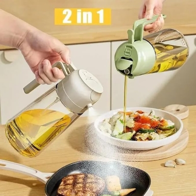 Picture of New 2 in 1 Oil spray bottle Kitchen 500 Ml Oil Bottle For Cooking, Baking, Air Fryer, Salad, Frying, Oil jar- Multicolor