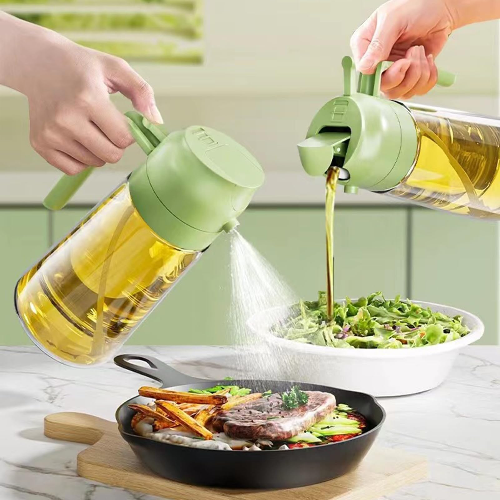 Picture of New 2 in 1 Oil spray bottle Kitchen 500 Ml Oil Bottle For Cooking, Baking, Air Fryer, Salad, Frying, Oil jar- Multicolor