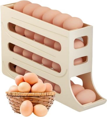 Picture of Egg Storage Case Large Capacity Egg Storage Box for Fridge 4 Tiers Automatic Rolling Egg Organizer Refrigerator Side Door Egg Dispenser Restaurant Egg Holder Egg Storage Container- Multicolor
