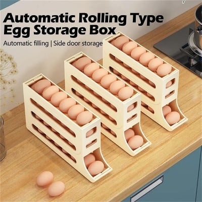 Picture of Egg Storage Case Large Capacity Egg Storage Box for Fridge 4 Tiers Automatic Rolling Egg Organizer Refrigerator Side Door Egg Dispenser Restaurant Egg Holder Egg Storage Container- Multicolor