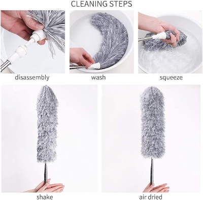 Picture of Adjustable Soft Microfiber Feather Duster Anti Static Dust Extend Handle Household Dusting Brush Cleaning Tools- Multicolor