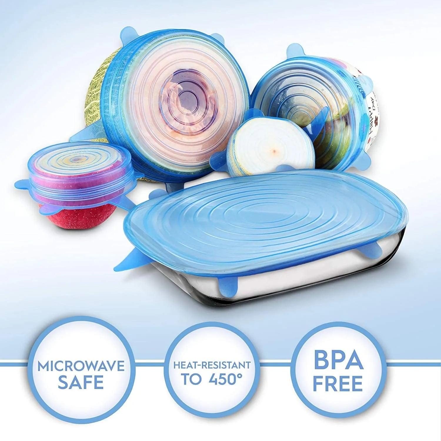 Picture of Preserve Your Food With The Kitchen Reusable Silicone Stretch Seal Lid- Vacuum Food Storage Bowl Cover Set Of 6 Pieces For Airtight Seal- Multicolor