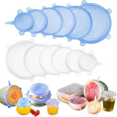 Picture of Preserve Your Food With The Kitchen Reusable Silicone Stretch Seal Lid- Vacuum Food Storage Bowl Cover Set Of 6 Pieces For Airtight Seal- Multicolor