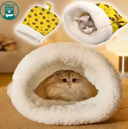 Picture of Cat Winter Sleeping Bag, Cat Bed Cave Sleeping Bag, Cat Sleeping Bag, Wrap Comfortable Pet Snuggle Sack, Soft Plush Large Cat Sack- Multicolor-0.1