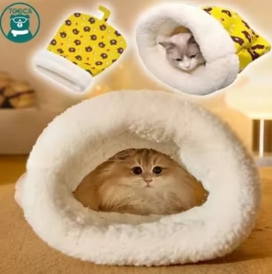 Picture of Cat Winter Sleeping Bag, Cat Bed Cave Sleeping Bag, Cat Sleeping Bag, Wrap Comfortable Pet Snuggle Sack, Soft Plush Large Cat Sack- Multicolor-0.1