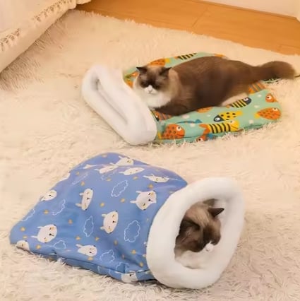 Picture of Cat Winter Sleeping Bag, Cat Bed Cave Sleeping Bag, Cat Sleeping Bag, Wrap Comfortable Pet Snuggle Sack, Soft Plush Large Cat Sack- Multicolor-0.1