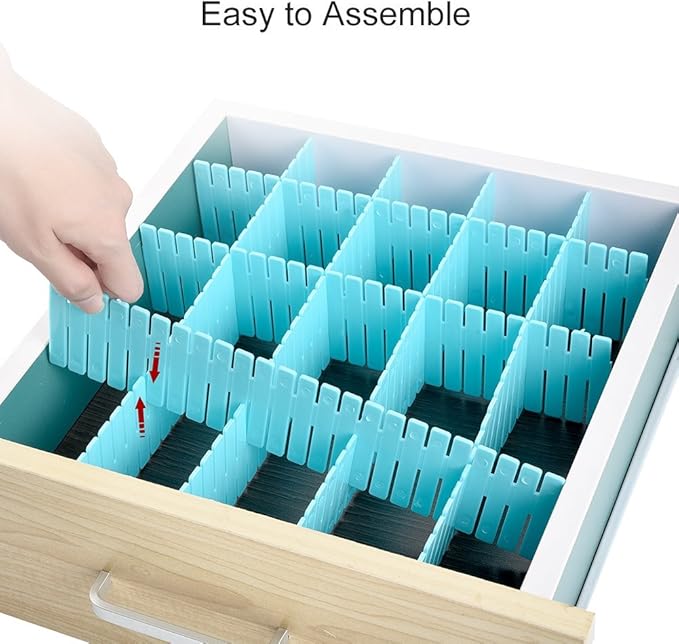 Picture of 2 pics Grid Drawer Dividers, Adjustable Drawer Organizer with Portable DIY Closet Separator for Home Office Bedroom- Multicolor