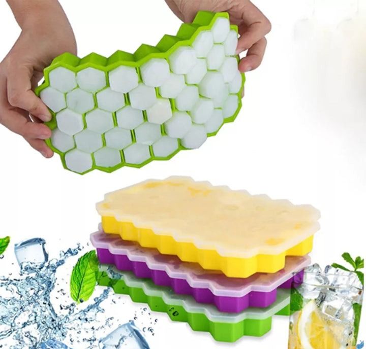 Picture of Silicone Ice Cube Trays  Silicone Ice Cube Molds with Leak Proof Removable Lid Square Ice Cube Tray And BPA Free for Cocktail,Whiskey, Stackable Flexible Ice- Multicolor