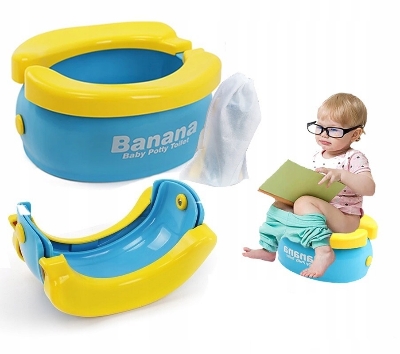 Picture of Foldable Portable Travel Potty - Training Toilet Seat for Boys & Girls, Novelty Yellow Banana Design, Comfy Toddler WC Chair- Multicolor
