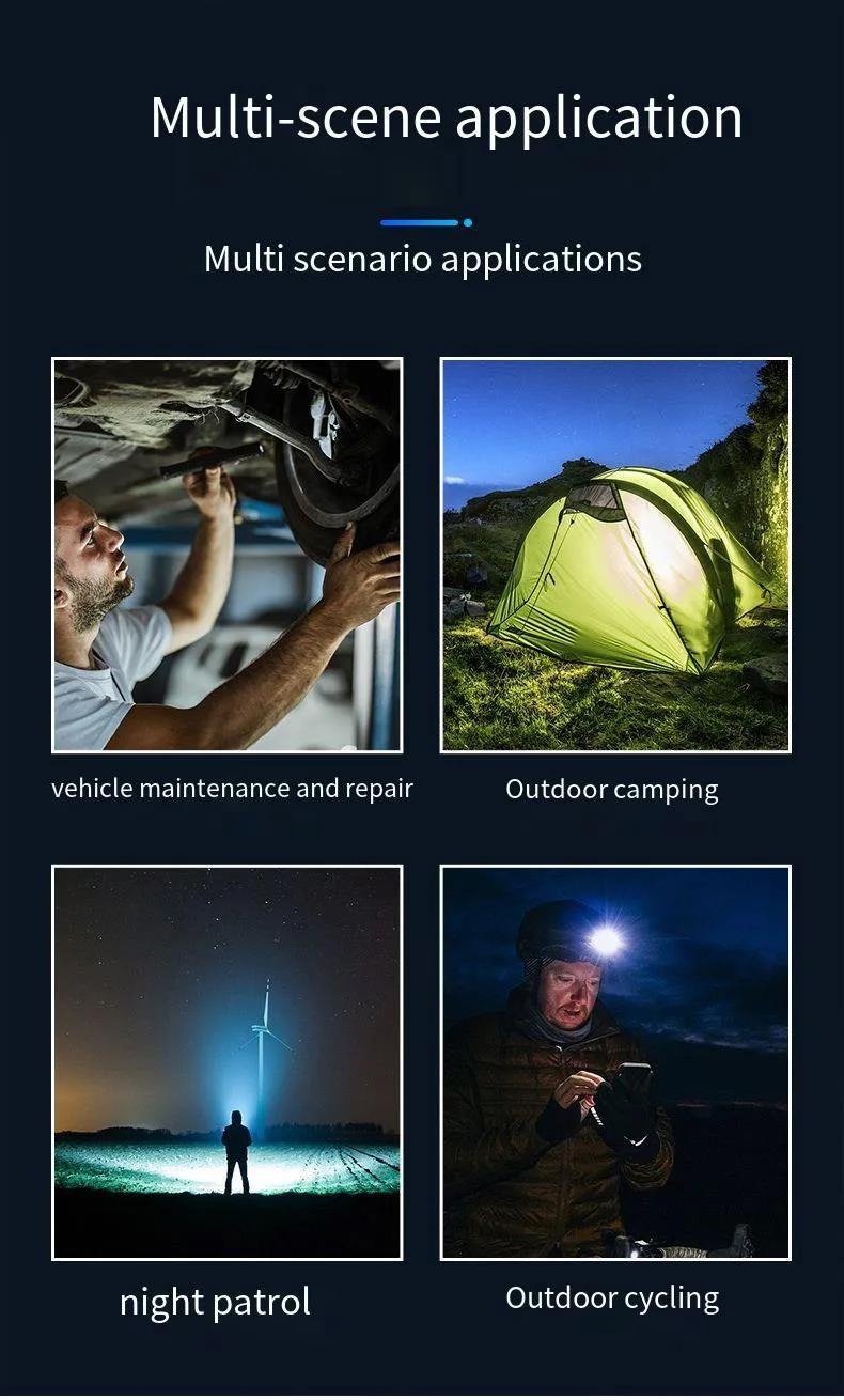 Picture of Super Bright Mini Flashlight 3 Core LED Tactical Torch Rechargeable Camping Fishing Cap Clip Flashlight With Magnet Hand Lamp- Multicolor