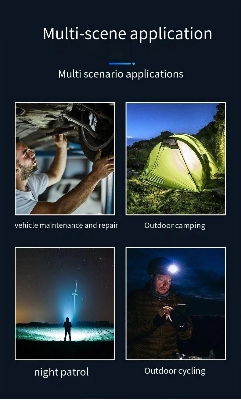 Picture of Super Bright Mini Flashlight 3 Core LED Tactical Torch Rechargeable Camping Fishing Cap Clip Flashlight With Magnet Hand Lamp- Multicolor